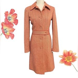 Rare! Kenneth Cole New York Tweed Wool Long Trench Car Coat Jacket SZ S